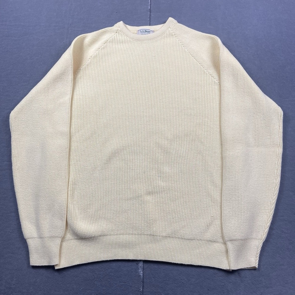 LL‎ Bean Sweater Mens XL Tall Yellow Fine Cotton Crewneck Jumper USA Pullover